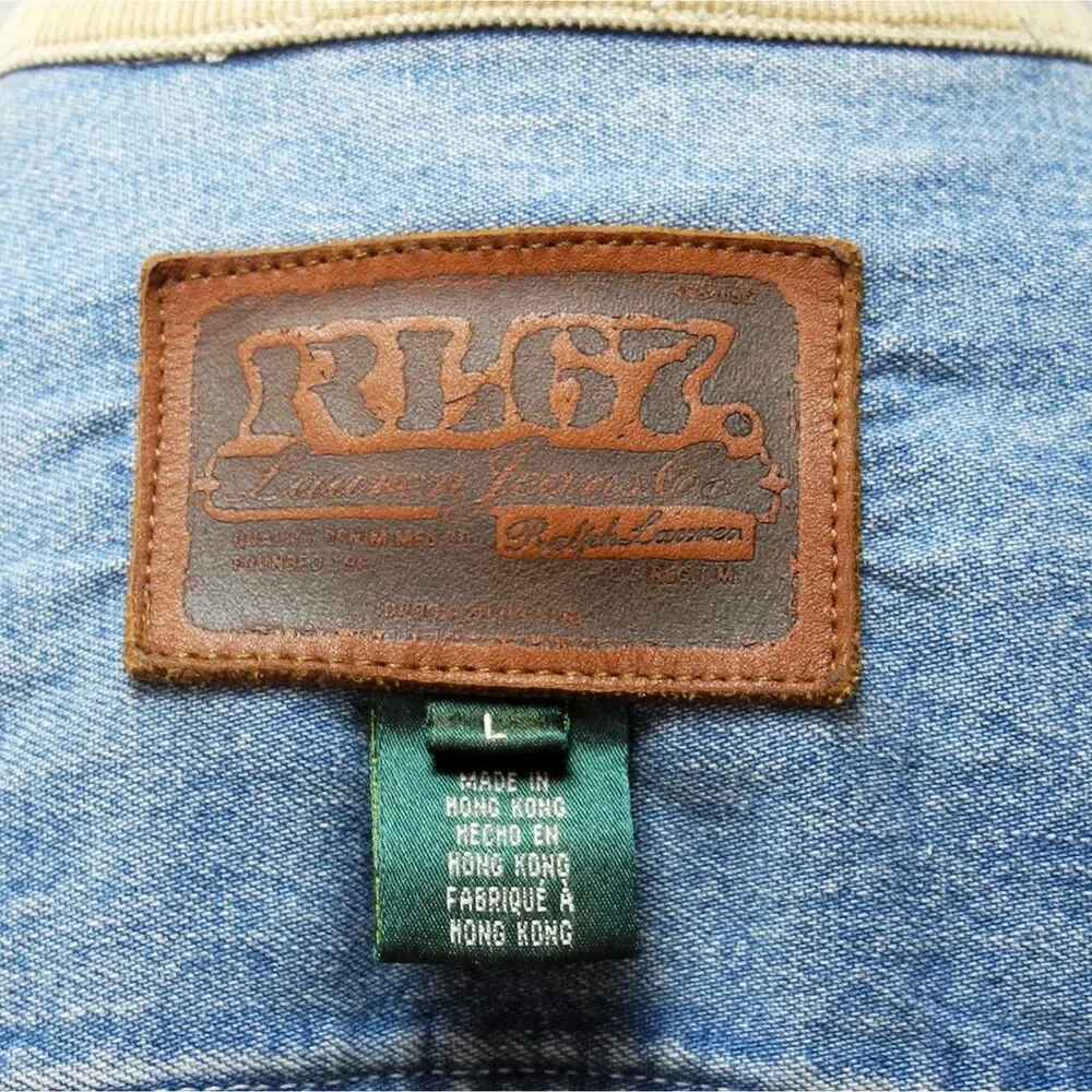 Ralph Lauren Jean Jacket Women's Large Blue Denim Tan Corduroy Collar/Cuffs - Picture 9 of 10